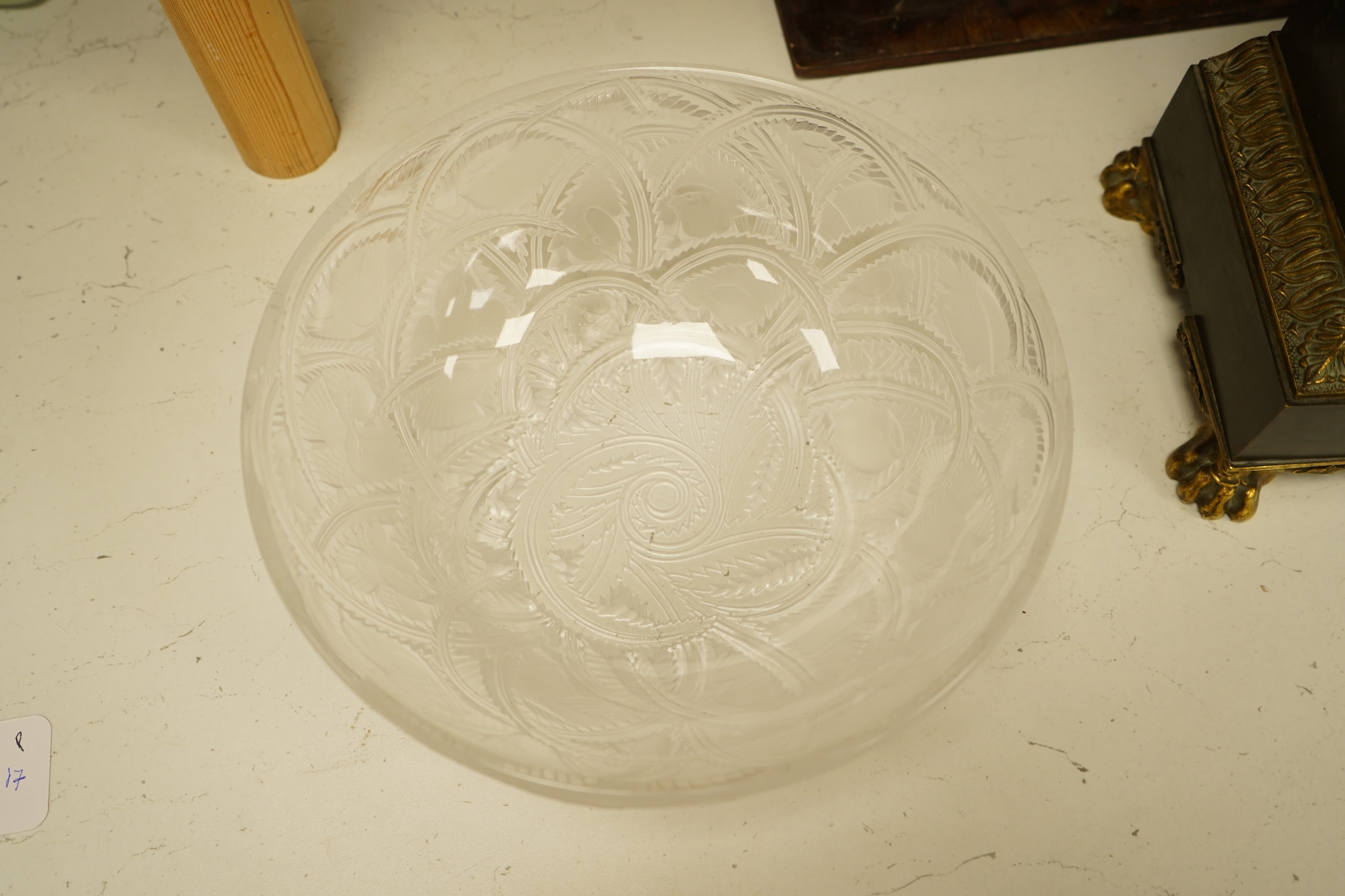 A Lalique glass 'Pinsons' bowl, signed to the base, 23cm high